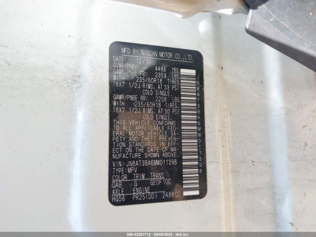 JN8AT3BA6MW011398 Nissan Rogue Sv Fwd