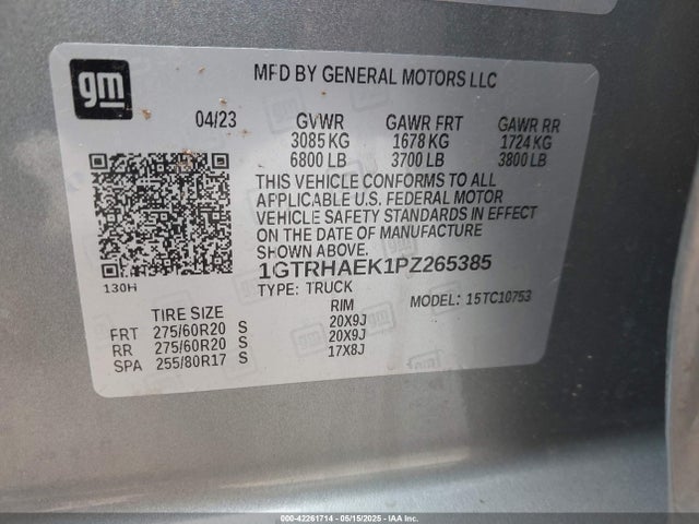 Aukcja sprzedaży 2023 Gmc Sierra 1500 2wd Double Cab Standard Box Pro, vin: 1GTRHAEK1PZ265385, numer aukcji: 42261714