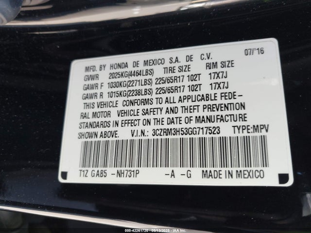 3CZRM3H53GG717523 Honda k24w9/k24v1
