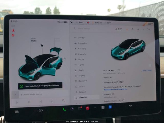 5YJ3E1EA4KF361967 Tesla Model 3 Long Range/mid Range/standard Range/standard Range Plus