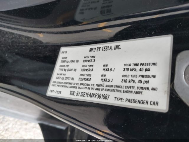 5YJ3E1EA4KF361967 Tesla Model 3 Long Range/mid Range/standard Range/standard Range Plus