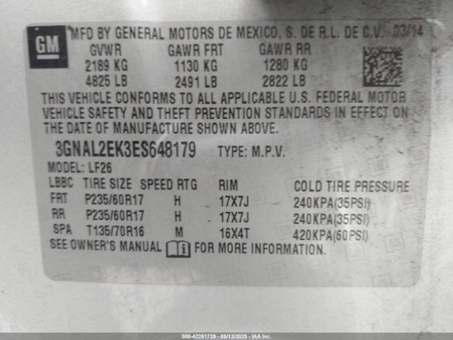 3GNAL2EK3ES648179 Chevrolet Captiva Sport 2ls