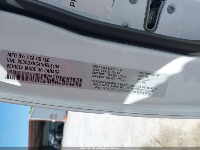 2C3CDXBG4NH208104 Dodge Charger Sxt Rwd
