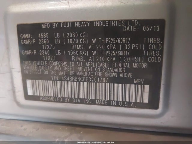 Subaru 2.5na u5 2014 4S4BRBNC8E3201787 Image 9