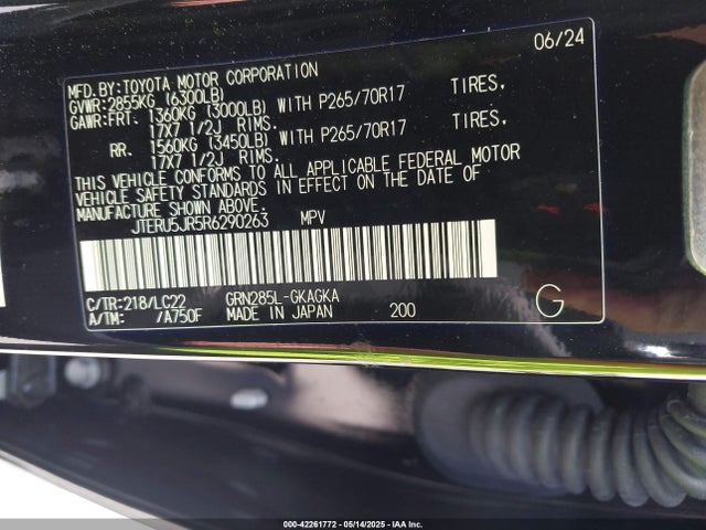 42261772 :رقم المزاد ، JTERU5JR5R6290263 vin ، 2024 Toyota 4runner Trd Off Road Premium مزاد بيع