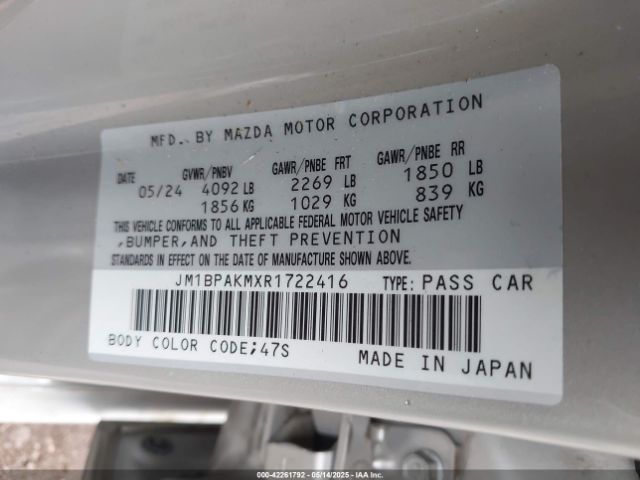 JM1BPAKMXR1722416 Mazda Mazda3 2.5 S Select Sport