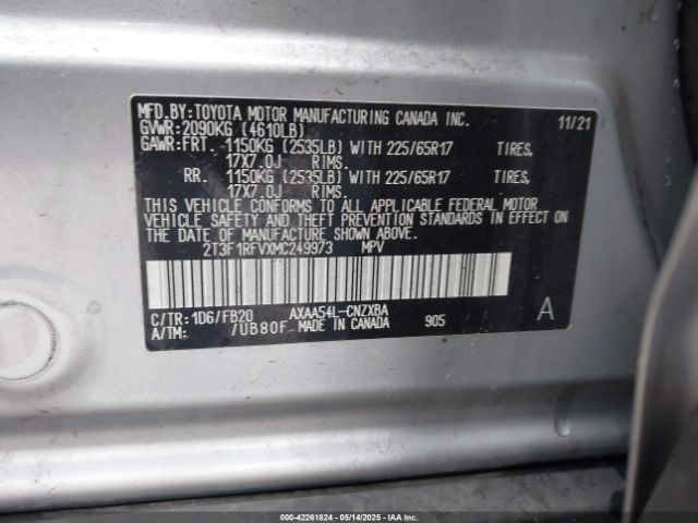 2T3F1RFVXMC249973 Toyota RAV4 LE