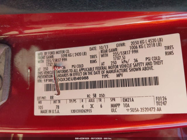 1FMCU0GX3EUB46988 Ford ESCAPE SE