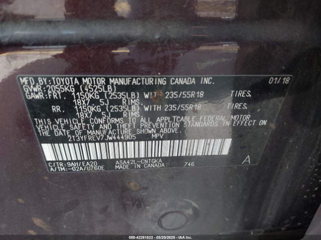 2T3YFREV7JW444905 Toyota Rav4 Limited