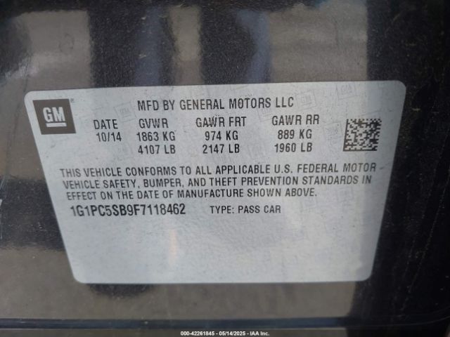 1G1PC5SB9F7118462 Chevrolet Cruze 1lt Auto