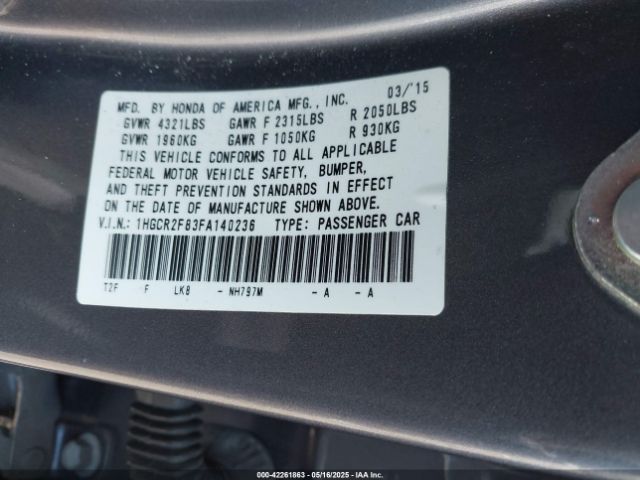1HGCR2F83FA140236 Honda Accord Ex-l