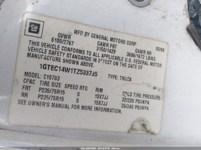 1996 GMC SIERRA 1GTEC14W1TZ533735 Photo 8
