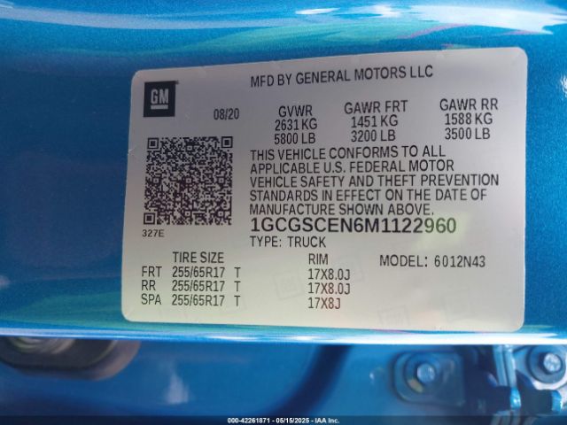 1GCGSCEN6M1122960 Chevrolet Colorado 2wd  Short Box Lt