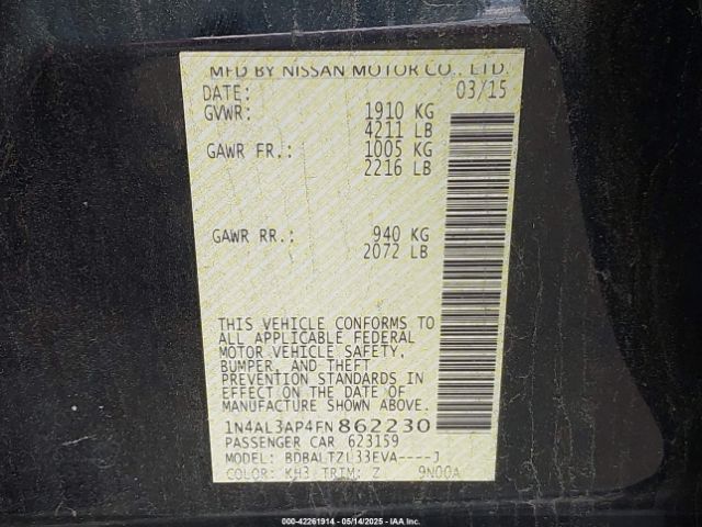 1N4AL3AP4FN862230 Nissan Altima 2.5 Sl