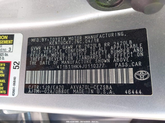 4T1B11HK4JU110377 Toyota a25a-fks