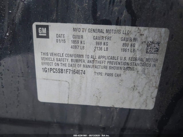 1G1PC5SB1F7164674 Chevrolet Cruze 1lt Auto