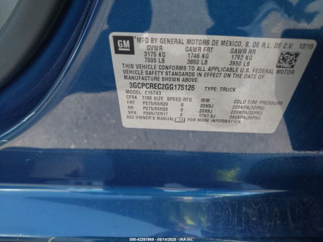 3GCPCREC2GG175126 Chevrolet Silverado 1500 1lt