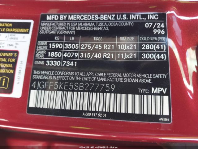 4JGFF5KE5SB277759 Mercedes-Benz Gls 450 4matic