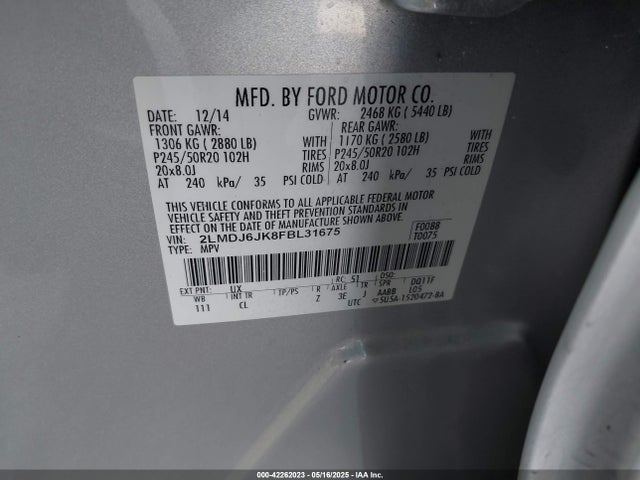 2LMDJ6JK8FBL31675 Lincoln MKX