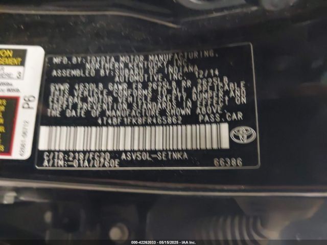 4T4BF1FK8FR465862 Toyota CAMRY LE