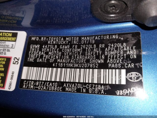 4T1B11HK9KU207852 Toyota a25a-fks