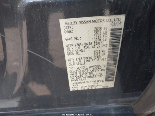 1N6AD0EV9EN749996 Nissan Frontier Sv