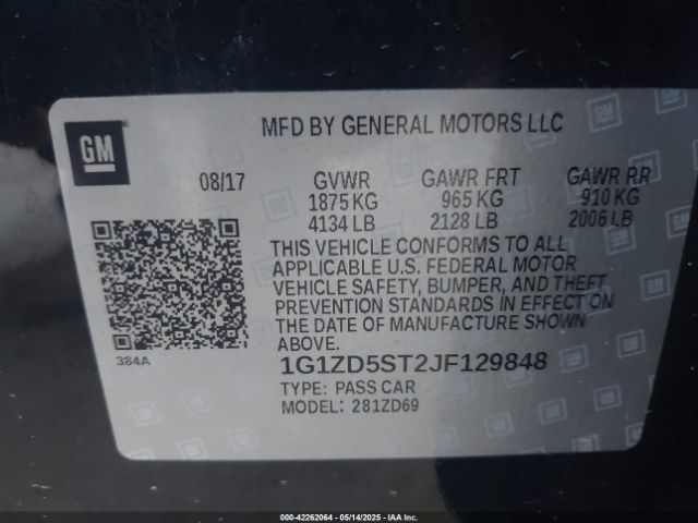 1G1ZD5ST2JF129848 Chevrolet MALIBU LT