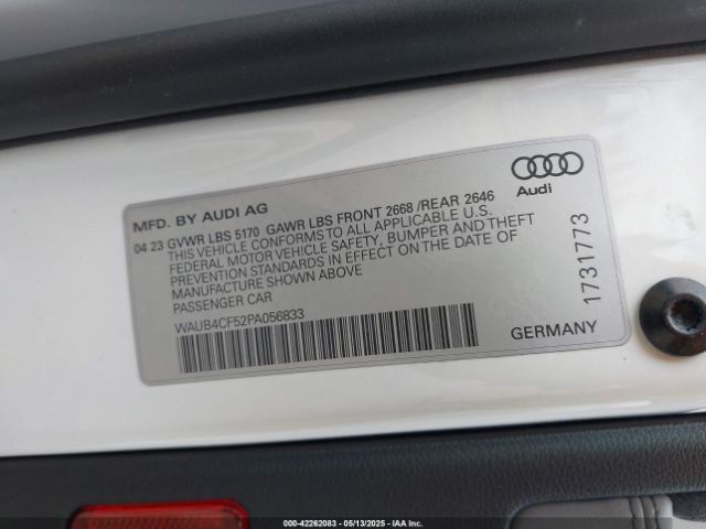 WAUB4CF52PA056833 Audi S5 Sportback Prestige Tfsi Quattro Tiptronic