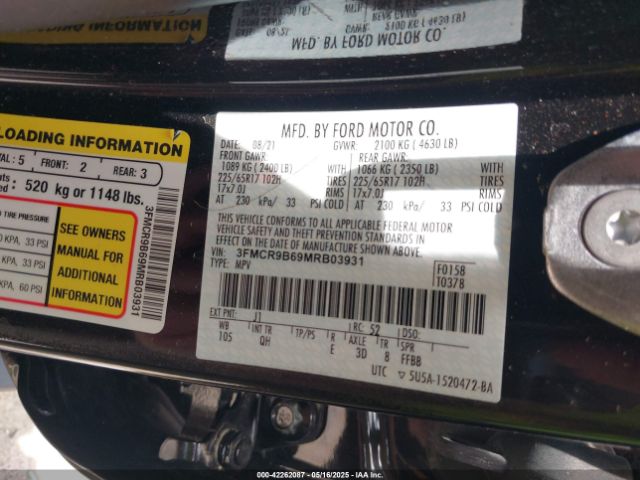 3FMCR9B69MRB03931 Ford Bronco Sport Big Bend