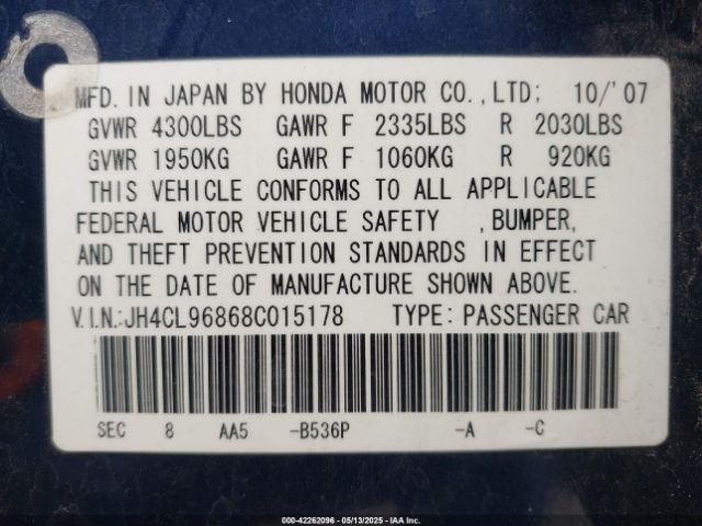 2008 ACURA TSX JH4CL96868C015178 Photo 8