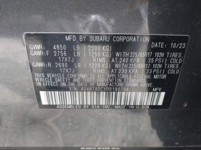 4S4BTADCXR3190794 Subaru Outback Premium