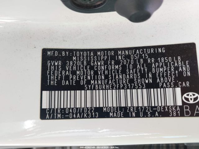 5YFBURHE2FP317553 Toyota Corolla S