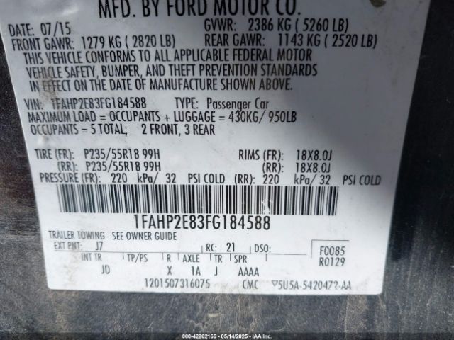 1FAHP2E83FG184588 Ford TAURUS SEL