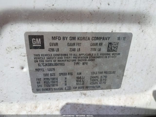 KL7CJKSB5LB041685 Chevrolet Trax Fwd Ls