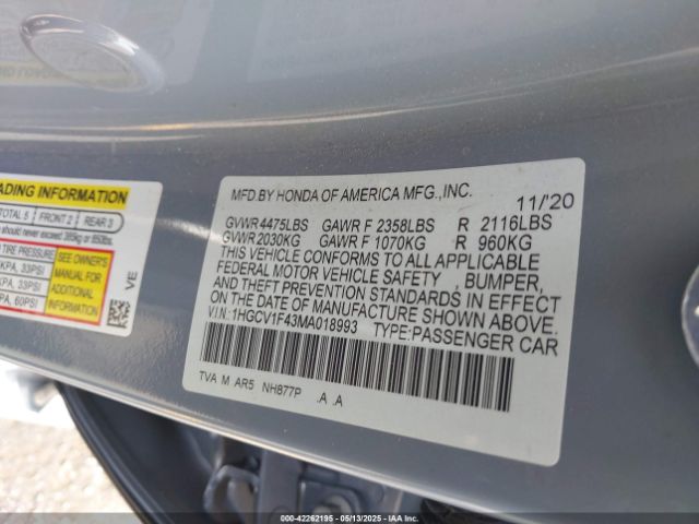 1HGCV1F43MA018993 Honda Accord Sport Special Edition