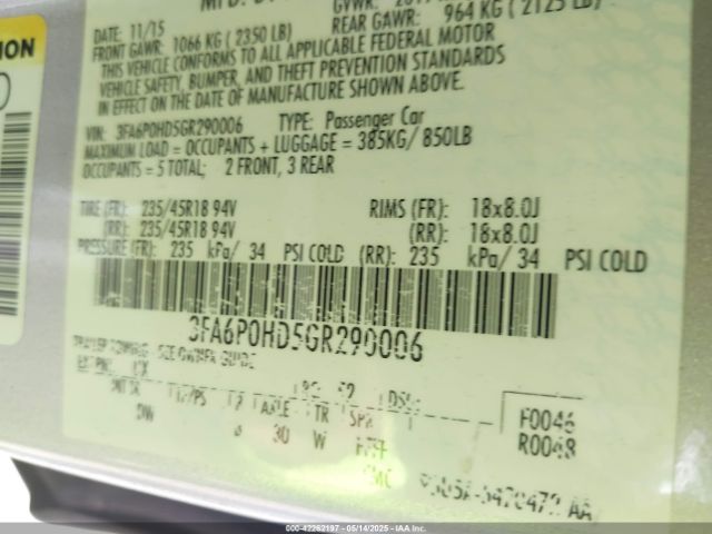 3FA6P0HD5GR290006 Ford FUSION SE