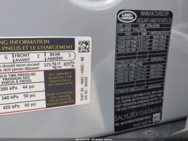 SALYL2EX1SA394559 Land Rover Range Rover Velar P250 Dynamic Se
