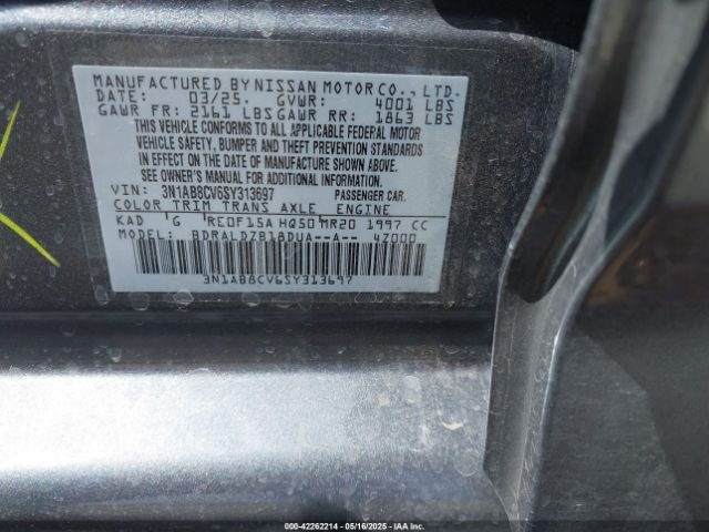 3N1AB8CV6SY313697 Nissan SENTRA SV