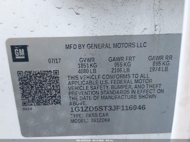 1G1ZD5ST3JF116946 Chevrolet MALIBU LT