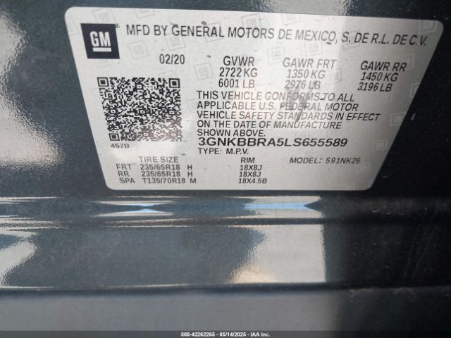 3GNKBBRA5LS655589 Chevrolet Blazer Fwd 1lt