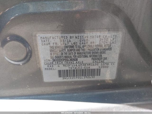 3N1CE2CP2GL392630 Nissan Versa Note Sl