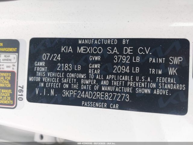 3KPF24AD2RE827273 KIA Forte Lxs