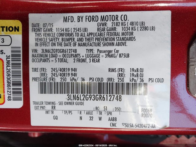 3LN6L2G93GR612748 Lincoln 2016