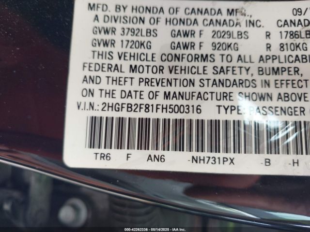 2HGFB2F81FH500316 Honda CIVIC EX