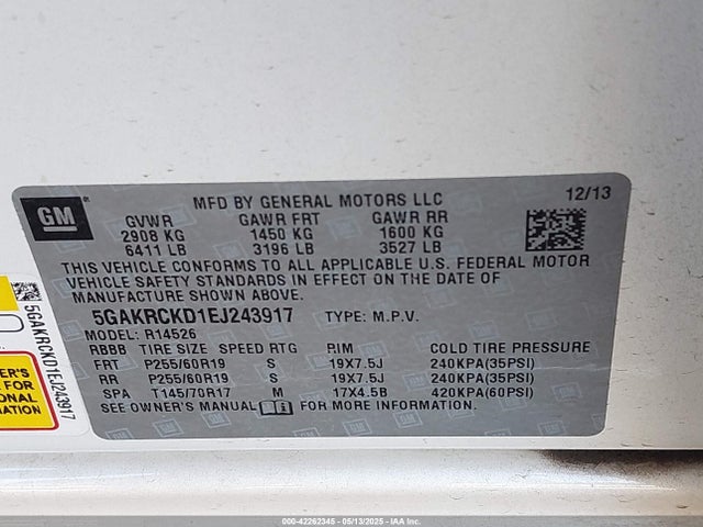 5GAKRCKD1EJ243917 Buick llt