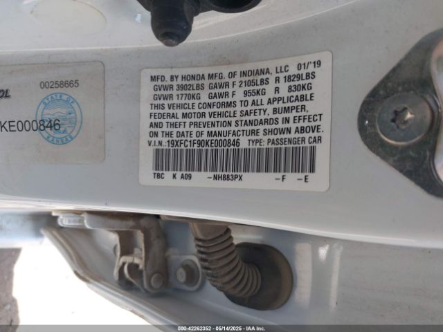 19XFC1F90KE000846 Honda Civic Touring