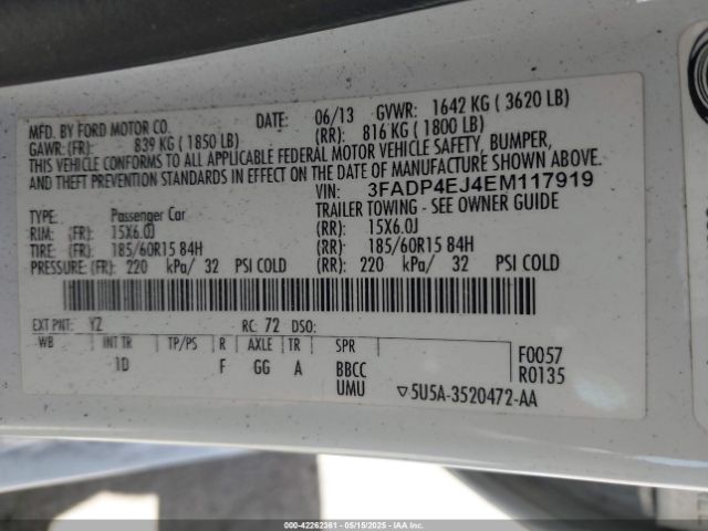 3FADP4EJ4EM117919 Ford FIESTA SE