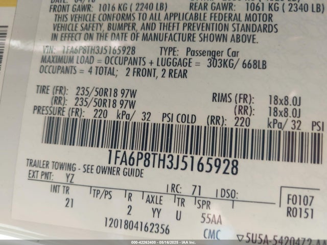 Ford 2.3l 4v premium fuel 2018 1FA6P8TH3J5165928 Image 9