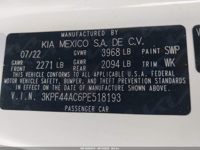 3KPF44AC6PE518193 KIA t-gdi gamma