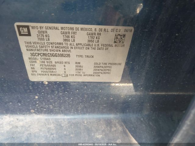 3GCPCREC5GG306226 Chevrolet l83 - sidi, vvt, afm, e85 max, aluminum